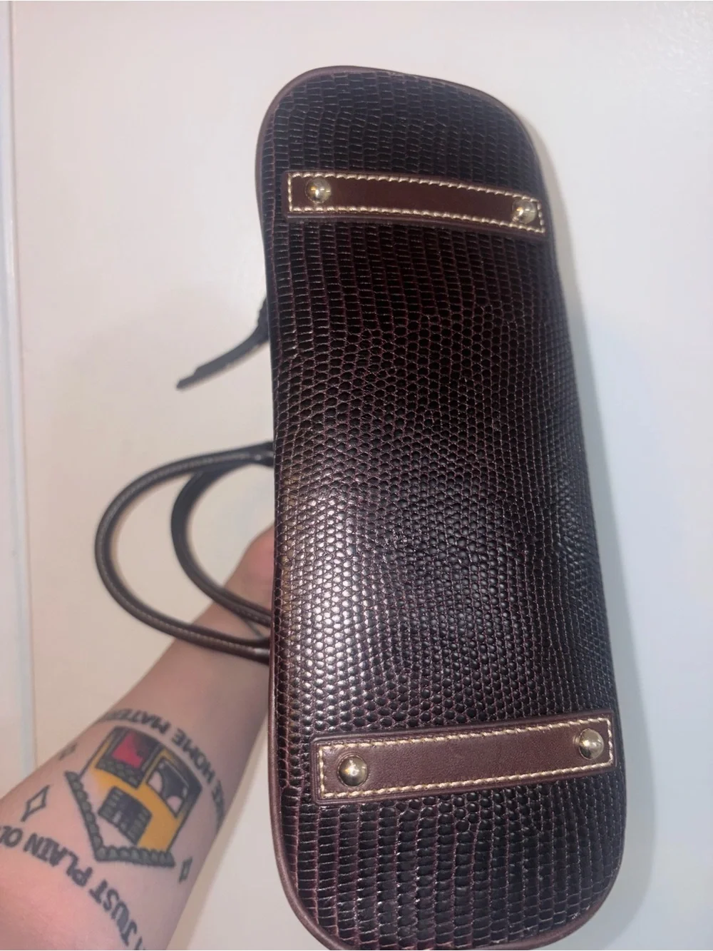 Dooney & Bourke Embossed Lizard Large Domed Satchel Dark Chocolate Leather